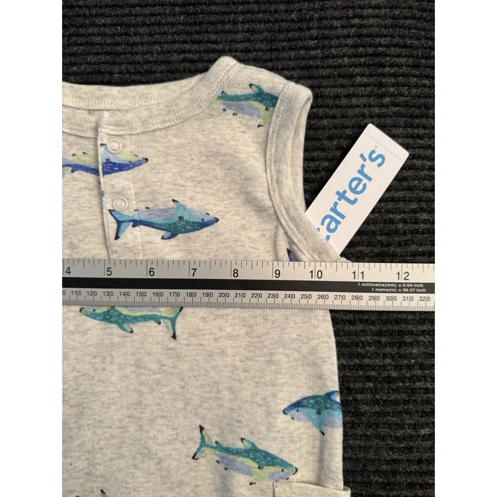 Carter's Baby Boy 18M Romper NWT Grey Shark Fish Sleeveless One Piece